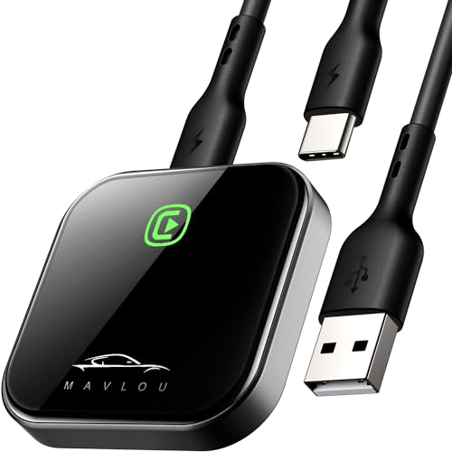 Carplay Wireless Adapter, Mavlou Latest Upgrade Carplay Dongle, Metal Frame, Glass Panel, Convert Wired to Wireless Car Play, Plug and Play OTA Upgrade, for iPhone iOS 10+ & Cars with Wired CarPlay