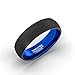 Mens Wedding Band 6mm Black Brushed Inside Deep Blue Dome Comfort Fit