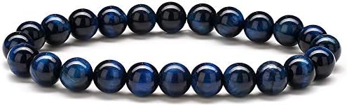 IEFSHINY Bead Bracelet for Men Women - 8mm Natural Tiger Eye Beads Bracelet Elastic Lava Rock Stone Healing Anxiety Essential Oil Diffuser Bracelets Jewelry Gifts
