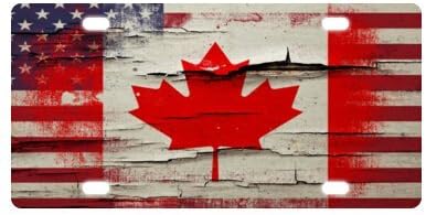 Crackle Paint Canadian American Flag Wood Print Novelty License Plate Decorative Front Plate 6" X 12"