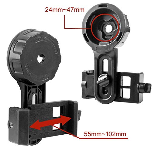 Spotting Scope Universal Phone Mount-Support Monocular Binoculars Spotting Scopes Eyepiece Diameter 24-47mm- Compatible with Smartphone Width 55-102mm Almost All Models of Mobilephones on The Market
