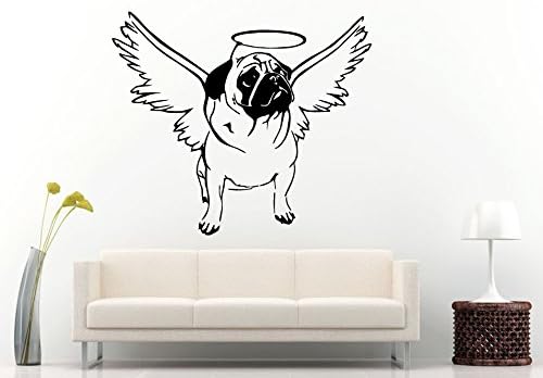 All Pug Dogs Go To Haven Cute Face Angel Wings Animal Breed Wall Decal Vinyl Sticker Mural Room Decor L595