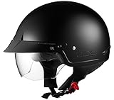GLX Cruiser Scooter Motorcycle Half Helmet DOT Approved + 2 Retractable Visors (Matte Black