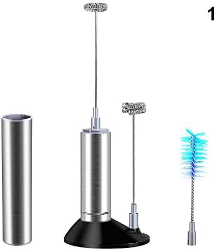 Doublele Electric Milk Frother with Storage Tube Portable Stainless Steel Drink Mixer