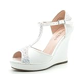 TOETOS ALINA-29 Women's Elegant Classic Rhinestones Embelishment Adjustable Strap Open Toe Wedge Heel Platform Pumps Shoes New