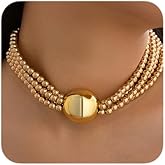 fxmimior Women Boho 1920s Pearls Choker Necklaces Gold Silver Dainty Pearls Layered Choker Necklaces Fashion Chunky Pendant Multilayer Adjustable Layering Chain Necklaces for Women