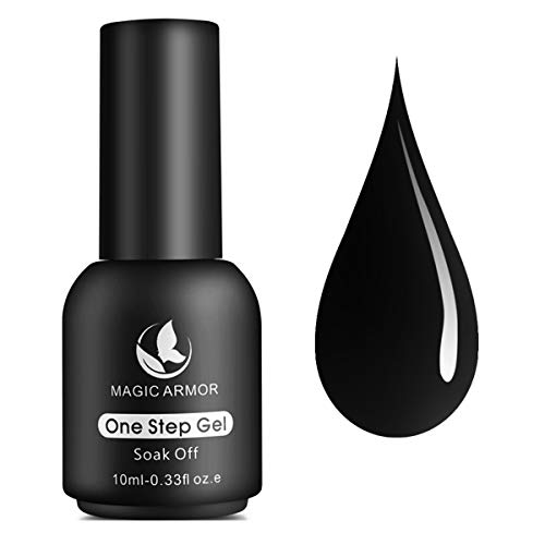 MAGIC ARMOR Black Gel Nail Polish One Step No Need Base and Top Coat Fast Cure UV Gel Polish 10ML - black