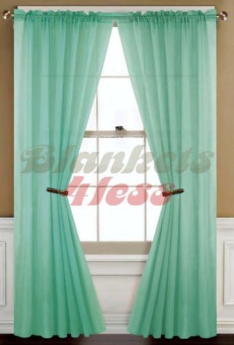 Amazon Com Mint Green Solid 2 Piece Voile Sheer Window Curtain