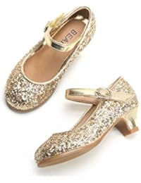 THEE BRON Toddler Little Girls Low Medium Heel Dress Flats Mary Jane Pump (11 M US Little Kid, Gold)