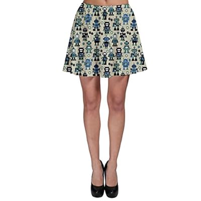CowCow Green Robots Color Pattern Skater Skirt