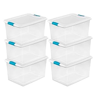 Image of Sterilite 64 Quart Clear Storage Tote W/Lid, 23-3/4x16x13-1/2 - Lot of 6