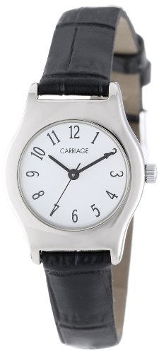 Carriage Women's C3C364 Silver-Tone Round Case White Dial Black Croco Leather Strap Watch