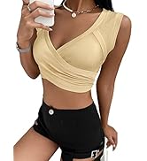 VETIOR Ribbed Workout Tank Tops for Women Cross Wrap V Neck Sleeveless Crop Tops