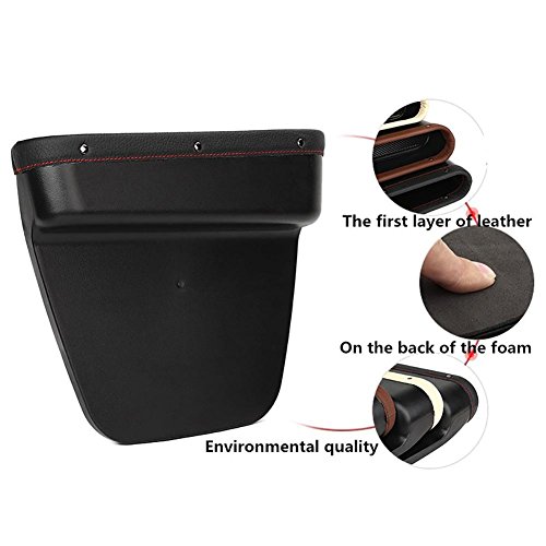 BleuMoo Leather Car Seat Crevice Storage Box Auto Seat Gap Pocket Organizer Contact Boxes for Phone Card Cigarettes Storage (Black)