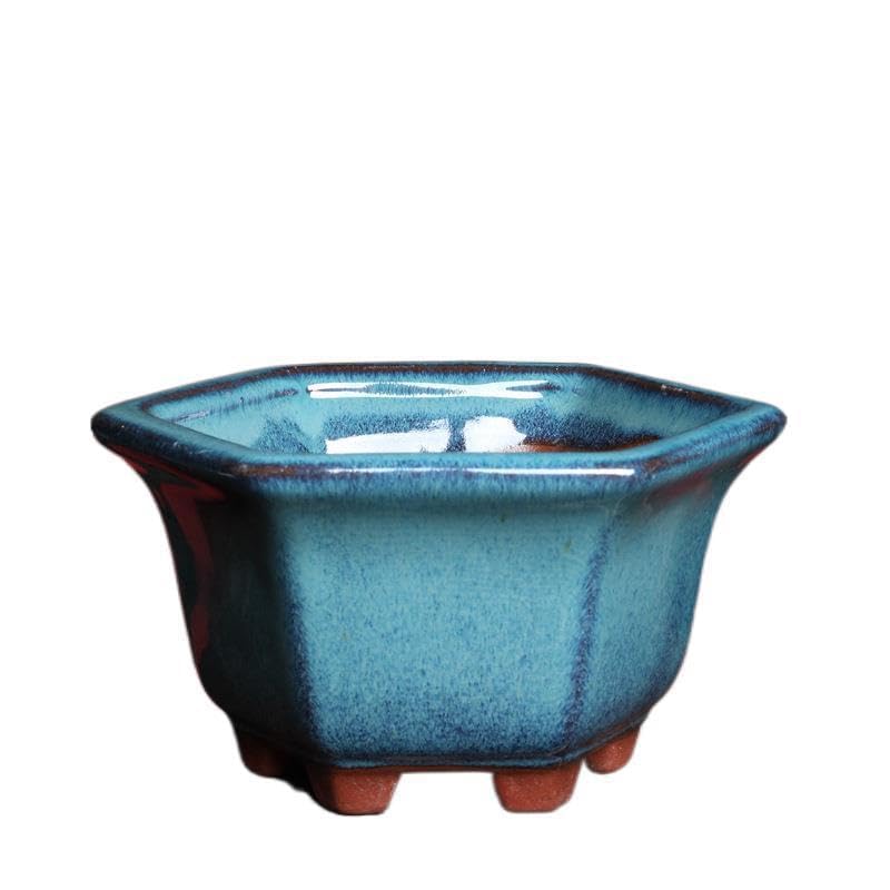 Wensmy 2pcs Glaze Bonsai Pots Ceramic Modern Glaze Succulent Planter Pot with Drainage Hole Vintage Bonsai Mini Glazed Pots Cactus Flower Container Bowl Garden Decoration (10.8x6.6cm)