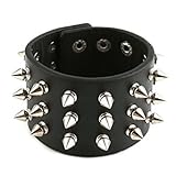 HZman Unisex Metal Spike Studded Punk Rock Biker Wide Strap Leather Bracelet