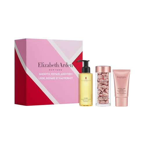 Elizabeth Arden - Smooth, Repair and Firm Set Cadeau 3 Pieces, Retinol + HPR Ceramide Capsules Serum et Water Cream + Ceramide Huile Demaquillante, Soins pour le Visage Anti-Rides