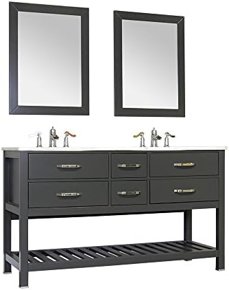Alya Bath FW-8017-60-G-BMT-2M24 Manhattan Collection Double Contemporary Bathroom Vanity Set, Grey, 60"