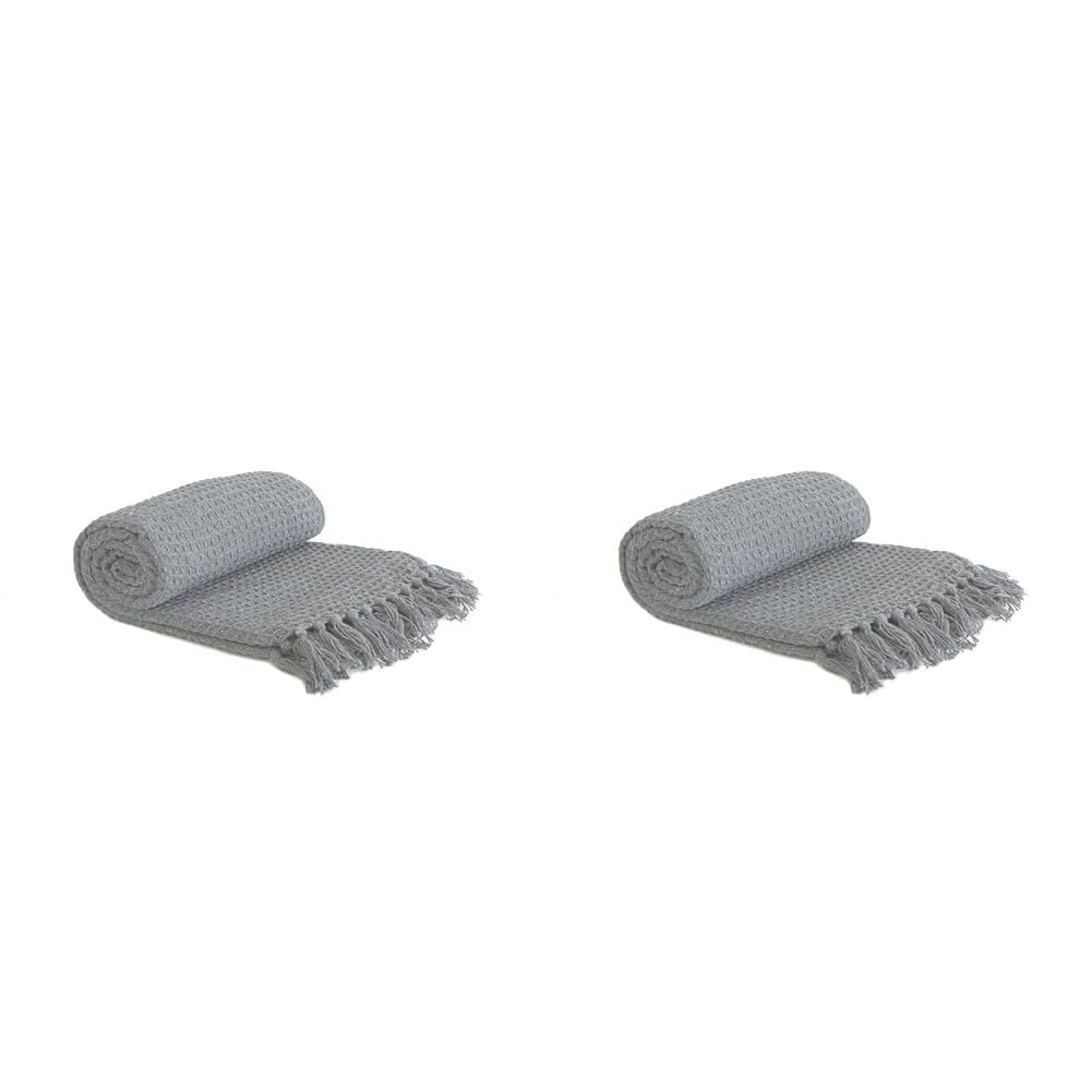 Emma Barclay Honeycomb - Recycled Cotton Plain Waffle Textured Chair Sofa Setee Throw Over Blanket in Silver Grey - 50x60 (127x152cm) (Pack of 2)