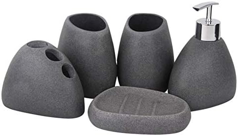 5 Pcs/Set Bathroom Accessories Resin Cobblestone Design, Dxlta Latex Bottle Tooth Glass Soap Toothbrush Holder Home Decoration 3 Colors