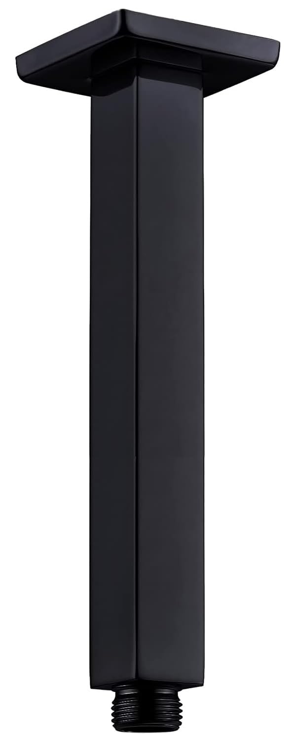 Drenky 8 Inch Square Thicken 304 Stainless Steel Shower Extension Arm, Straight Ceiling Mounted Shower Heads Arm with Flange for Ceiling Rainfall Shower Heads, Matt Black