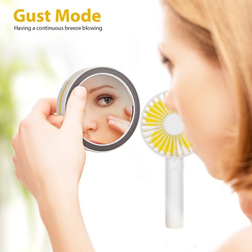 OBOSOE Portable Handheld Fan, Small Personal USB Rechargeable Desk Fan with Gust Mode and Magnetic Mirror Base, Cooling for Office, Bedroom, Traveling, Camping, Outdoor Sports, White - Thumbnail 4
