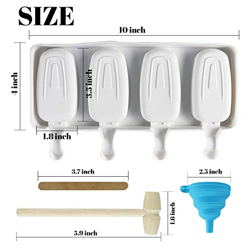 FADIKX 2 Pcs Silicone Popsicle Molds, Silicone Funnel Homemade Ice Cream Mold with 4 Cavities 50 Wooden Sticks & 2 pcs Wooden Hammer for DIY Ice Cream Cake