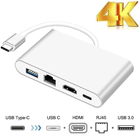 USB C to HDMI Receiver, HuiHeng 4 in 1 USB 3.0/Type C Converter, Ethernet HDMI Adapter,4K HD 1080P Adapter with RJ45 Net Port Aluminum for Macbook Google Chromebook Samsung S8/S8 Plus