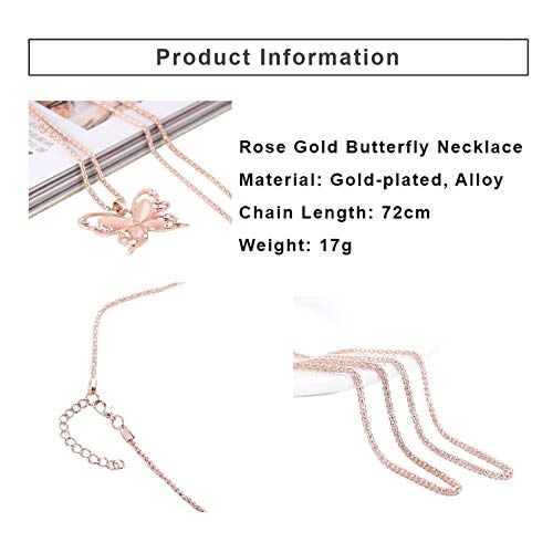 DHUDDUG Rose Gold Butterfly Rhinestone Inlaid Necklace for Women and Teen Girls