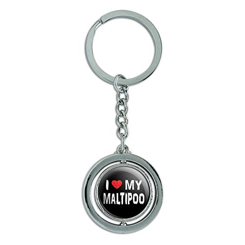 I Love My Maltipoo Stylish Spinning Round Metal Key Chain Keychain Ring