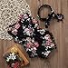 Infant Toddler Baby-Girls Floral Romper Sleeveless Tassel Bodysuit + Headband (0-6 Months, Black)