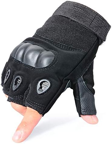 LONLLST Gloves Leather Tactical Fingerless Glove Hiking Climbing Cycling Riding Hard Knuckle Half Finger Gloves Men