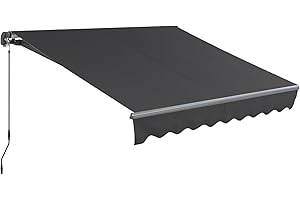 Canopee Manual Retractable Awning Patio Outdoor Awning Sunshade Shelter Retractable Aluminum UV Protection Waterproof (Black, 8 × 7 FT)