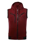 Allegra K Mens Mock Neck Sleeveless Two Pockets Zip Up Casual Hoodie Vest Burgundy M