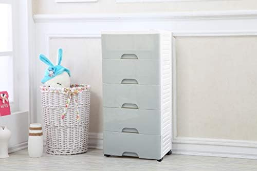 5 Tiers 5 Drawers Plastic Tallboy Chest Of Drawers With 4 Wheels