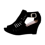 Top Moda Women's Gladiator Open Toe Wedge Black 9