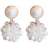 Solighter White Flower Pearl Dangle Drop Stud Earrings for Women Acrylic Petal Bouquet Flowers Tassel Earring Wedding Party Jewelry