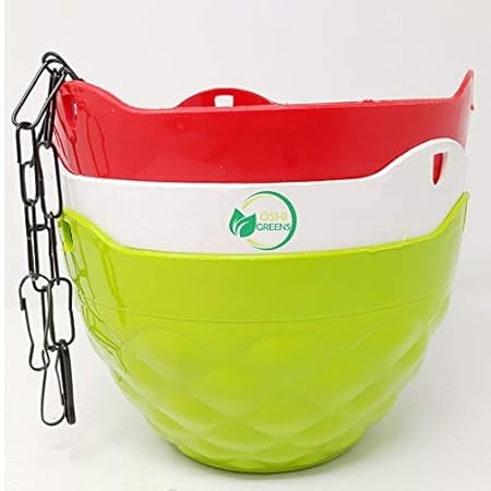 Oshi Greens Flower Pot Basket with Hook Chain for Home Gardener Grower Planter Office Balcony - 3 Pack - Tri Color