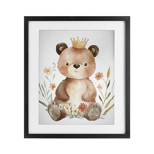 Whimsical Crowned Baby Bear Nursery, 13 x 16 Inch Framed Print Under Glass
