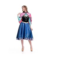 Peachi Adult Woman Costume Anna Princess Dress with Cape for Halloween Cosplay Party, Blue, Medium