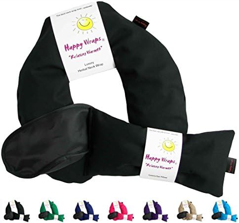Happy Wraps® Herbal Neck Wrap w/Free Lavender Eye Pillow & Free Sleep Mask - Microwave or Freeze (Black)