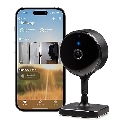 EVE Cam - Videocamera intelligente per interni, risoluzione di 1080p, privacy al 100%, Video sicuro di HomeKit, notifiche su iPhone, microfono e altoparlante, vista notturna, installazione flessibile