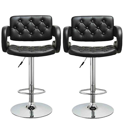 Bar Stool, GentleShower Set of 2 PU Leather Swivel Pub Chair Adjustable Height Barstools with Armrest Hydraulic,Footrest for kitchen, home, bars, office etc Black