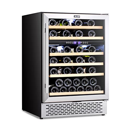 COLOZO 24 Inch Wine Cooler Refrigerator Dual Zone, 46 Bottle Freestanding  Built-in Under Counter Mini Cellars