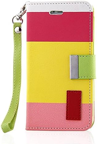 IIYBC For Apple iPhone 6 Plus PU Leather Credit Card Holder Wallet Flip Case Cover (Red+Yellow+Pink)