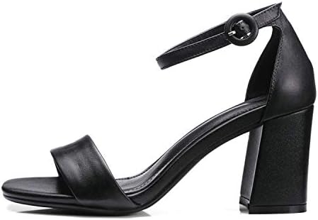 Women Square High Heel Platform Women Shoes Genuine Leather Ankle Strap Black Wedding Shoes
