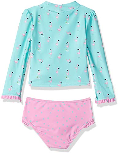 KIKO & MAX Toddler Girls' Swimsuit Set with Long Sleeve Rashguard Swim Shirt, Turquoise Pink Flamingo, 2T