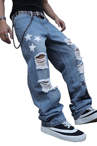 MZNBURAM Men's Non-Stretch Relaxed Fit Straight-Leg Denim Pants Jeans (40, D#Medium Indigo) at Amazon