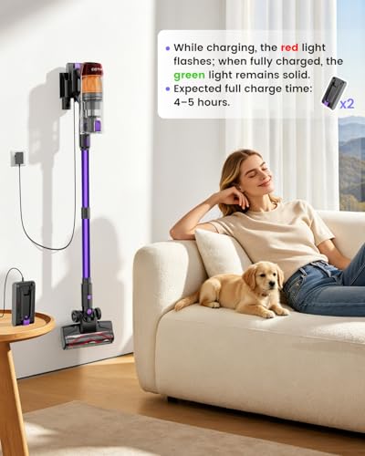 COTIAR Cordless Vacuum Cleaner, 120Mins Runtime with 2 Batteries, 500W 40KPa Vacuum Cleaners for Home, Green Light Anti-Tangle Brush & Wall Mount Charging, Lightweight for Pet Hair Carpet Hard Floors