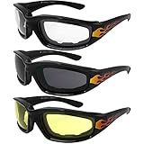 3 Motorcycle Flame Sunglasses Glasses Padded Black